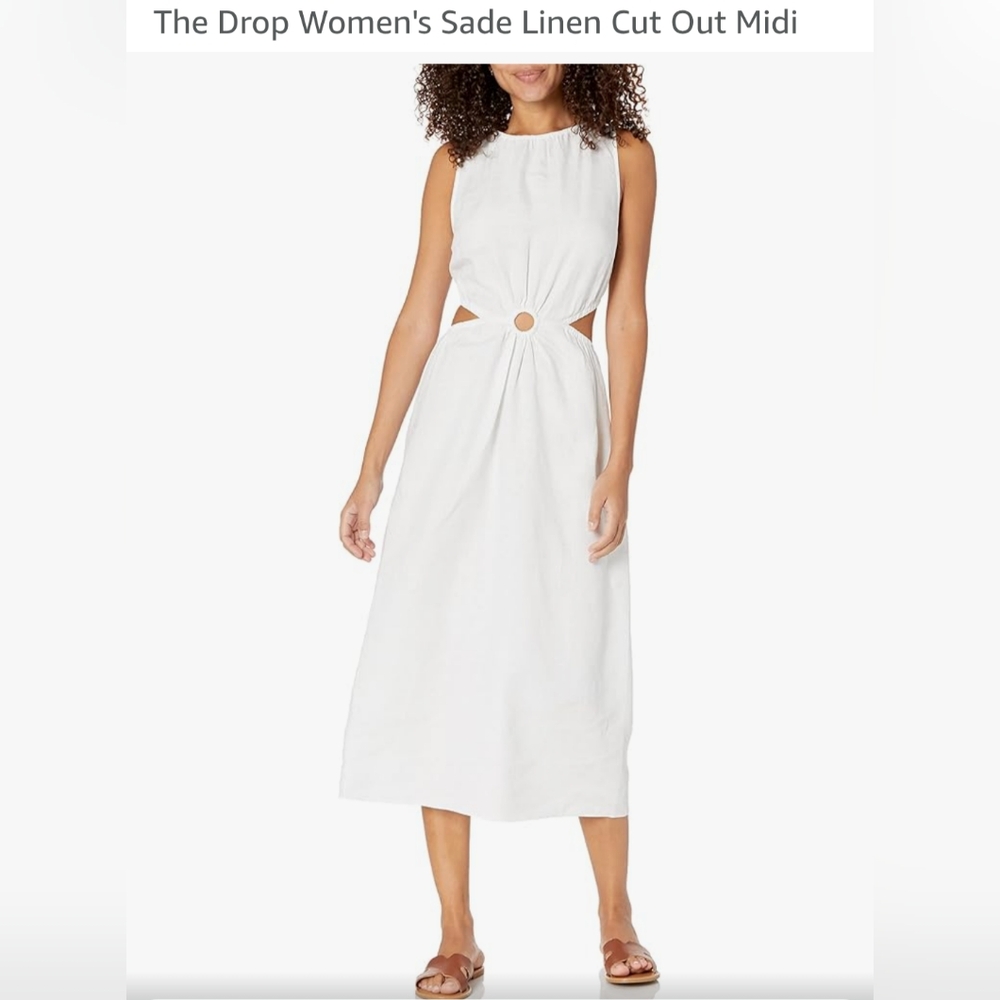 Women's White Linen Cut Out Midi Dress
